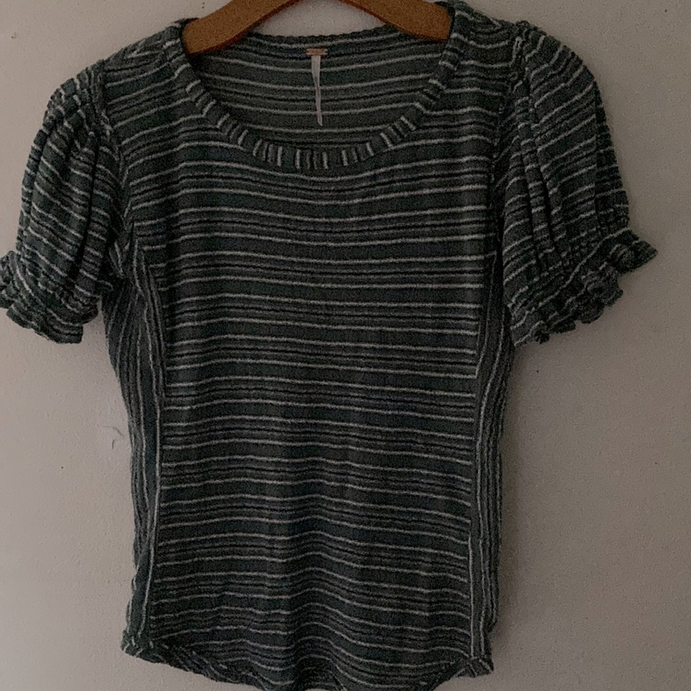 Free People Striped Short Puff Sleeve Top